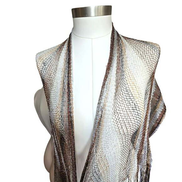 Elegant Metallic Knit Scarf Wrap With Fringe For Women 50x70 JJ4074 - Picture 5 of 11